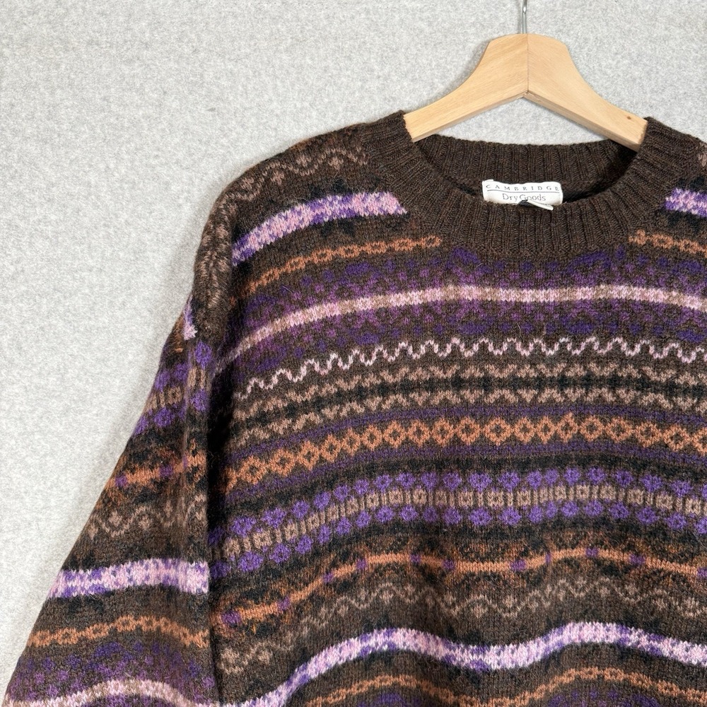 Cambridge Dry‎ Good Sweater Mens Medium Vintage 90s Fair Isle Purple brown